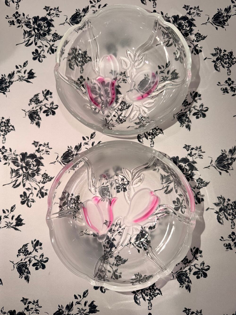 Vintage Mikasa Walther Glas Sylvia Pink Frosted Tulip Bowls Pair 5.75 Germany